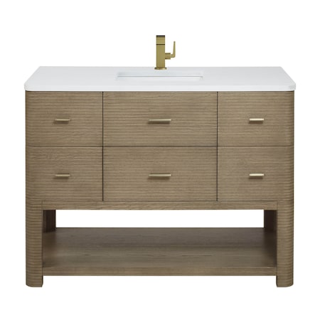 James Martin Vanities Lucian 48" Single Vanity, Pebble Oak w/ 3 CM White Zeus Quartz Top D704-V48-PBO-3WZ